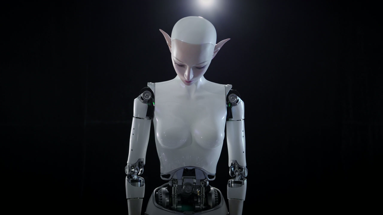 Silver bionic companion with an expressive face